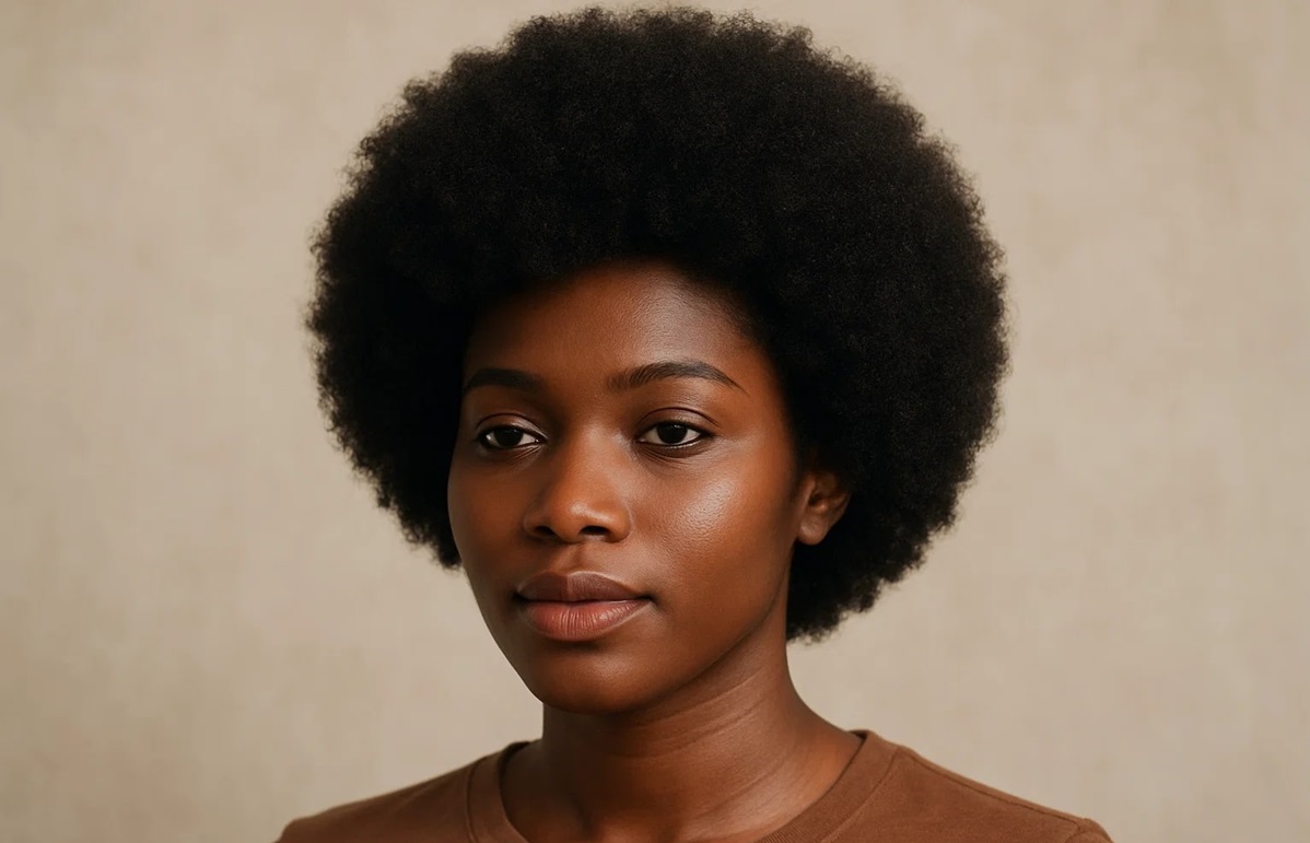 Classic 4C Afro ladies hairstyle with natural texture Experience traditional 4C Afro hairstyles for women showcasing authentic curls and volume.