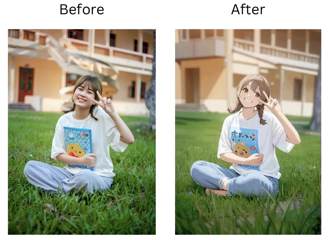 Demonstration image showing a photo before and after using the insMind  AI Filter tool