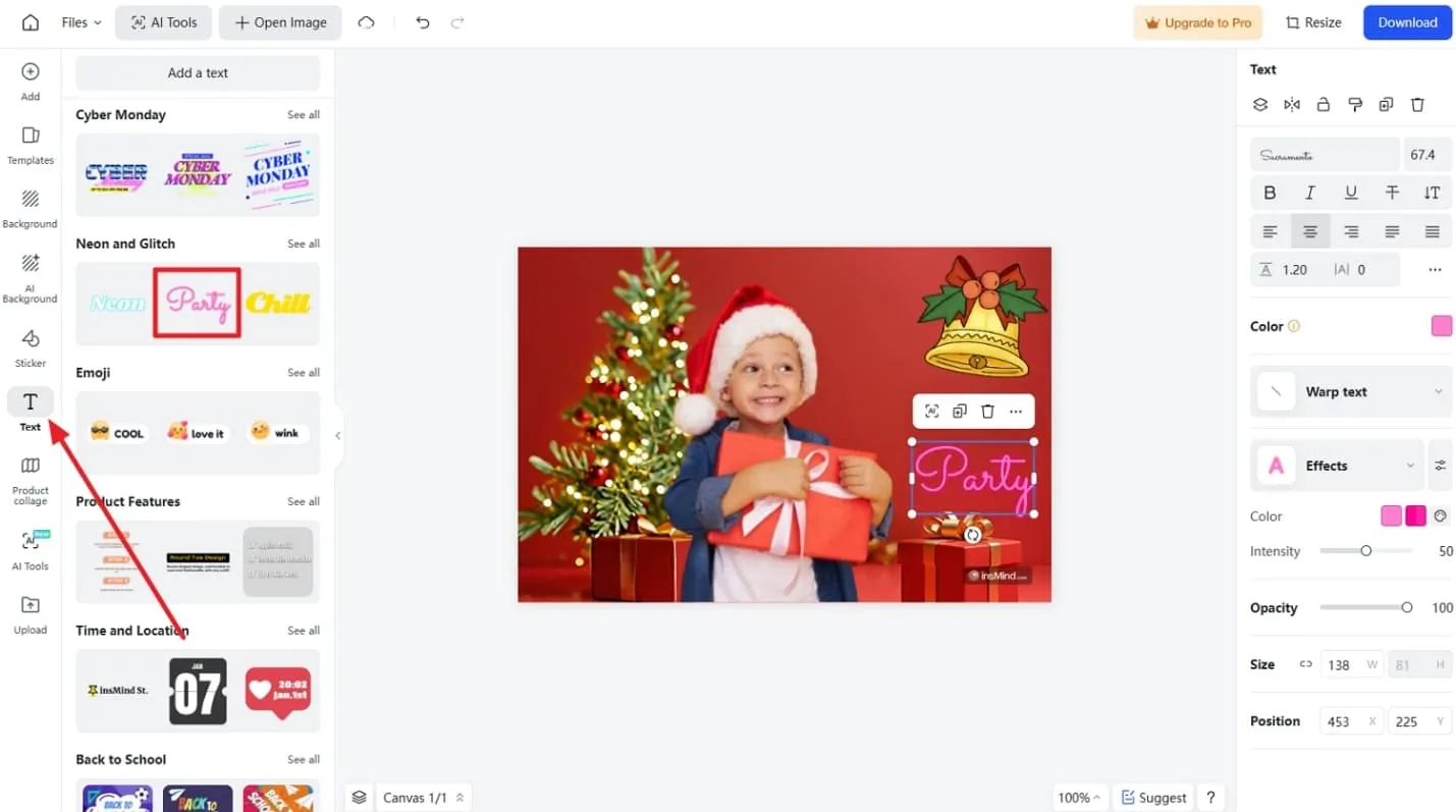 insert text in image to your christmas background