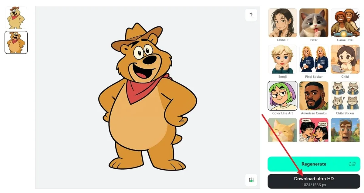 Final download step after converting drawing to realistic AI with rich textures.