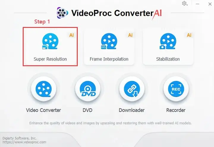 Step 1 of using Videoproc Image Upscaler 