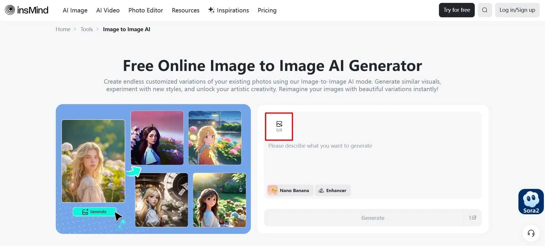Add picture to the InsMind Image to Image AI Tool