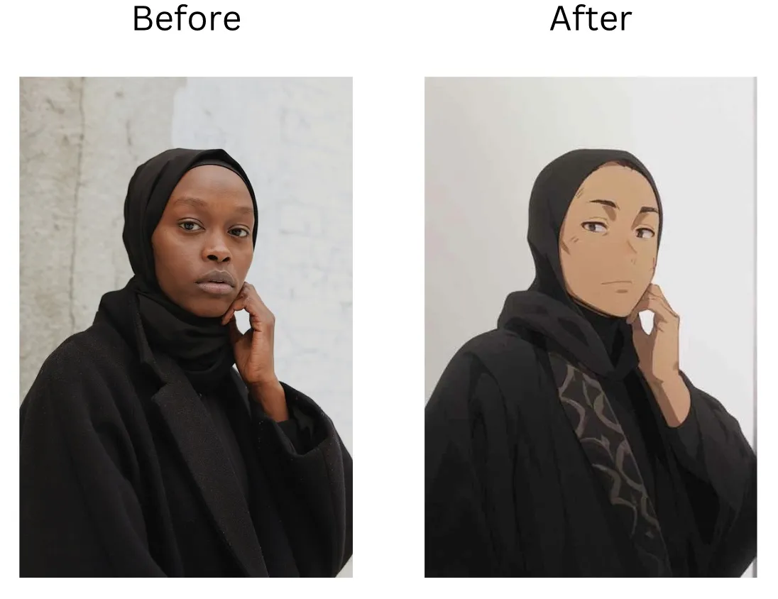 Demonstration image showing a photo before and after adding Disney Character Filter using the insMind tool