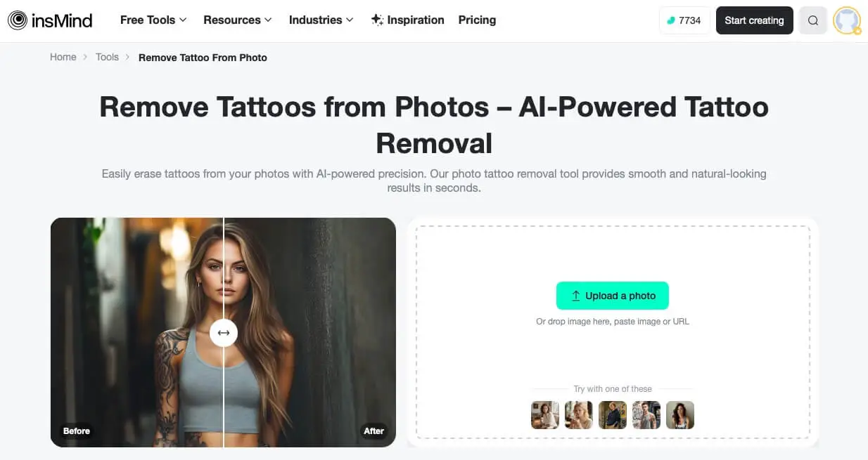 Quickly erase tattoos from photos naturally with advanced AI editing.