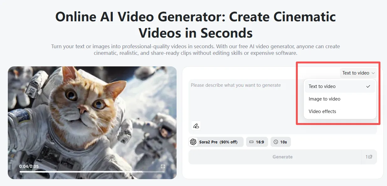insMind AI Workflow Selection Interface Choose your preferred workflow for generating AI videos in insMind.