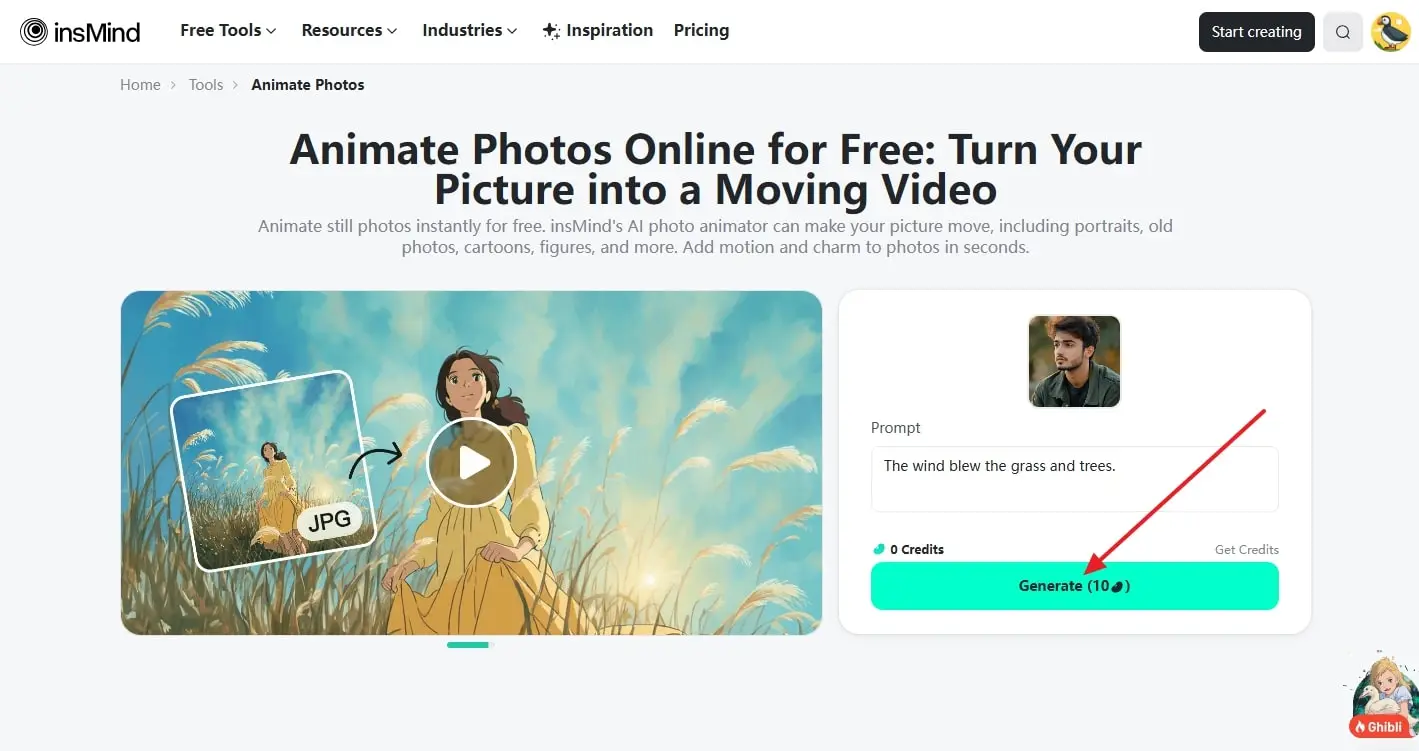 tap generate to let ai animate photo