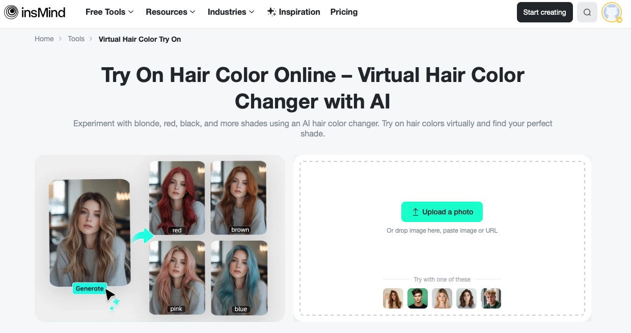 Start your virtual hair color test by uploading a clear photo of yourself.