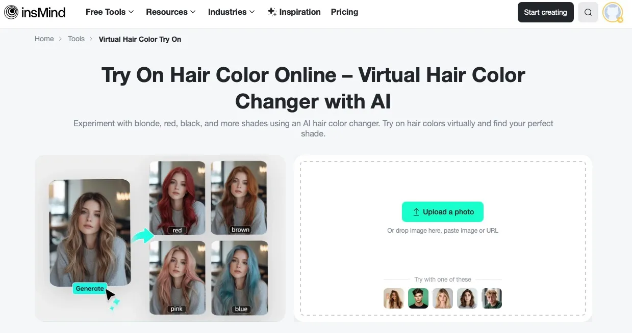 Start your virtual hair color test by uploading a clear photo of yourself.