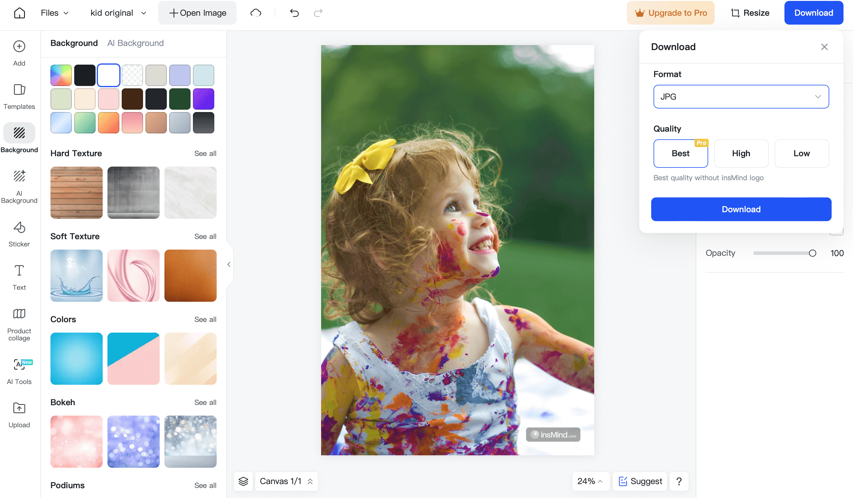 Downloading an edited photo using insMind