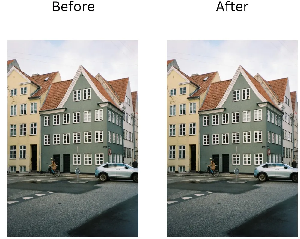 Demonstration image showing a photo before and after compressing the size using the insMind tool