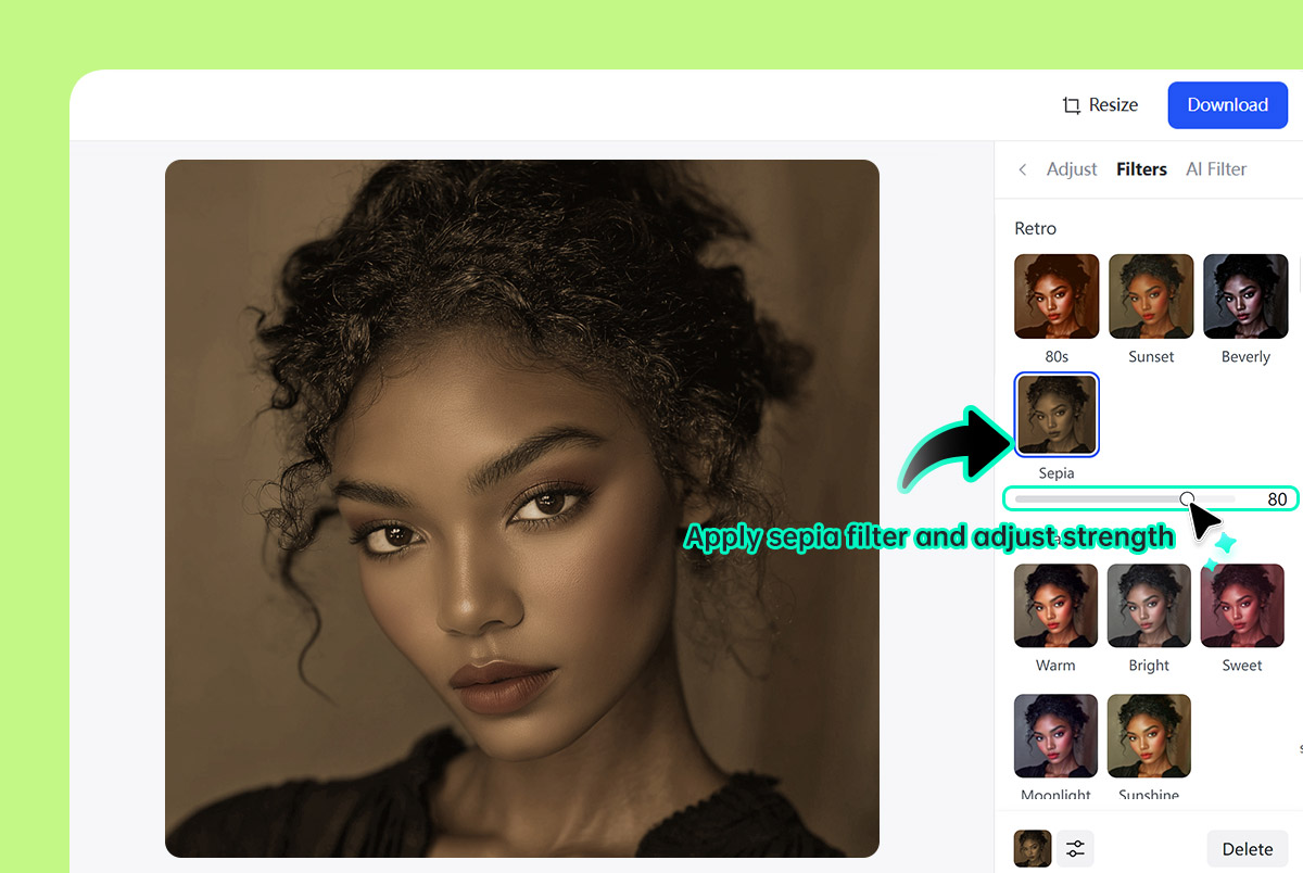 Step 2: Choose the sepia filter and adjust intensity