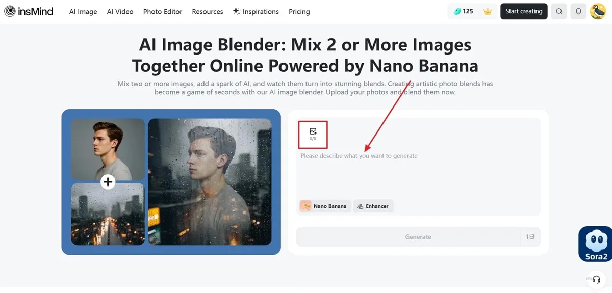 Start your AI group photo by uploading images and adding a prompt inside the AI group photo generator for a smooth group portrait creation.