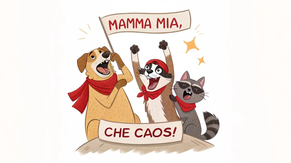 a dog, cat, and racoon wearing red scarves