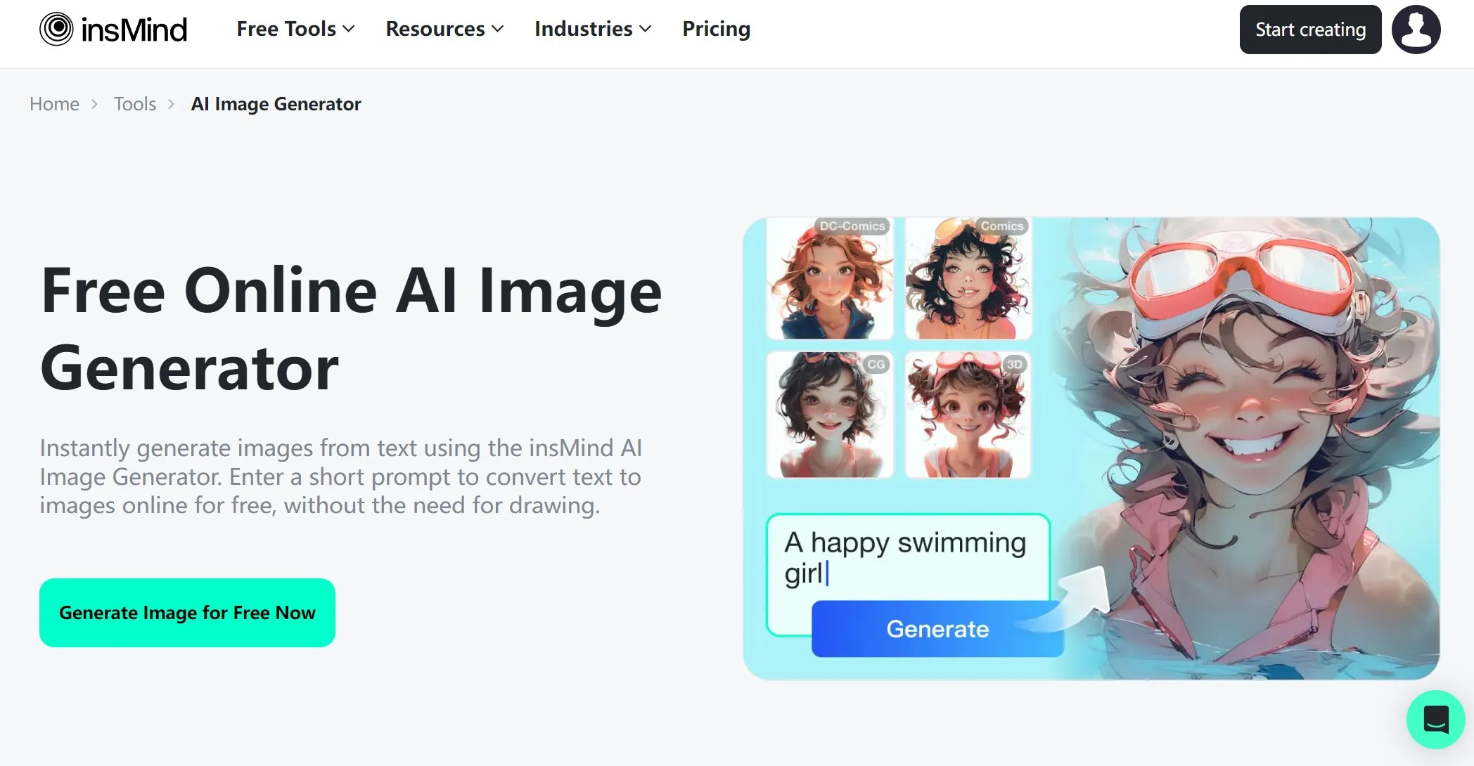 Screenshot of the landing page of insMind's AI Image Generator - Best Photo Editor for Amazon