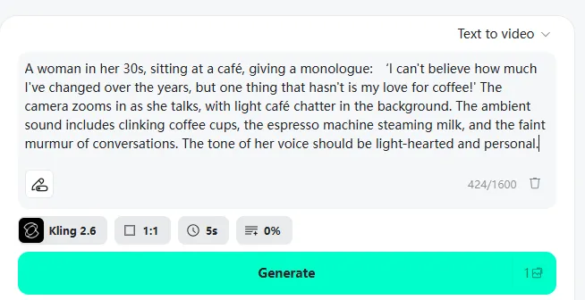 Add dialogue, narration, and sound instructions for native audio-visual video generation.
