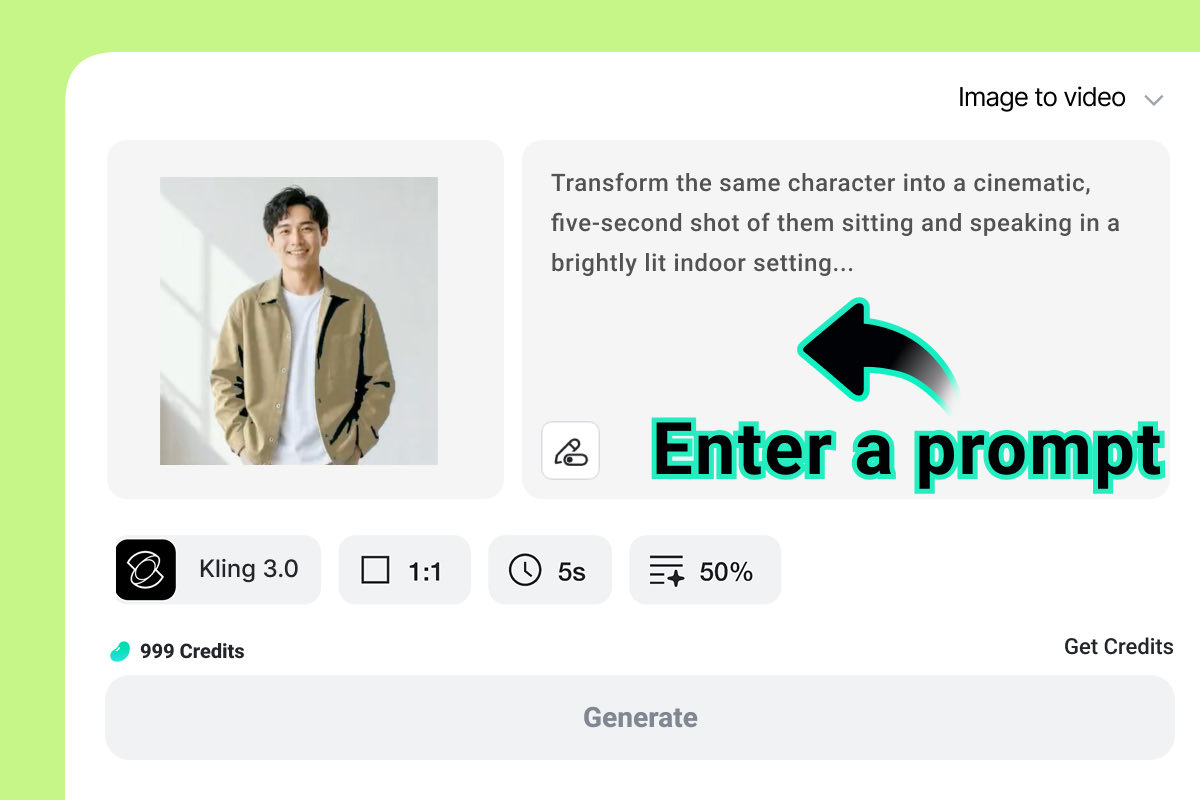 Enter Character Prompt Prompt box describes the same character and video motion.