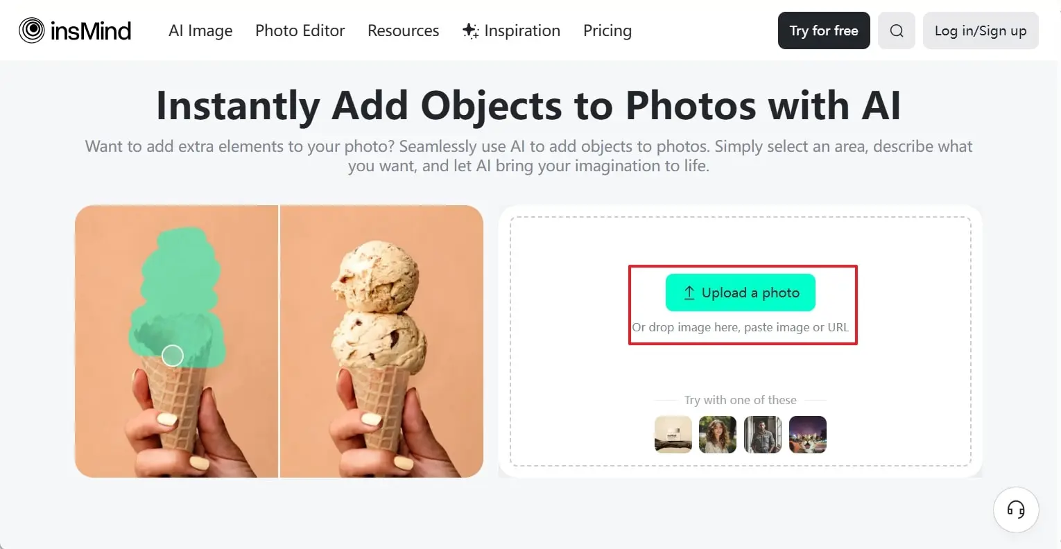 Add Objects To Photos insMind Webpage