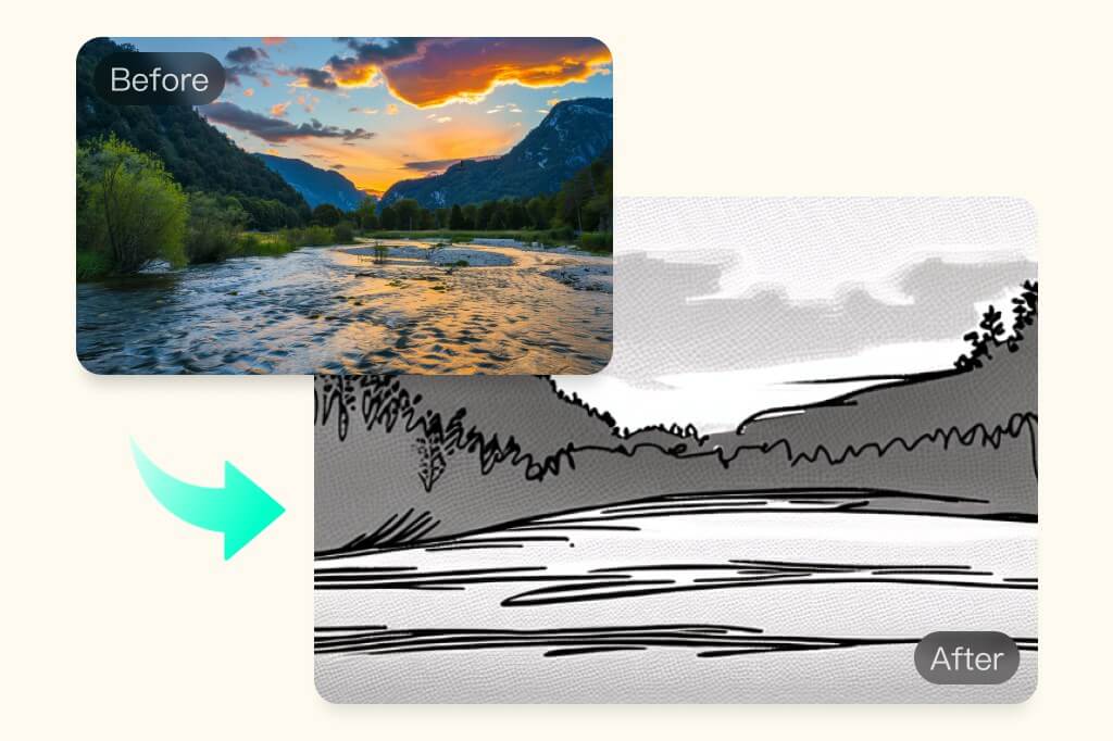 Convert Photo to Realistic Line Art Landscape