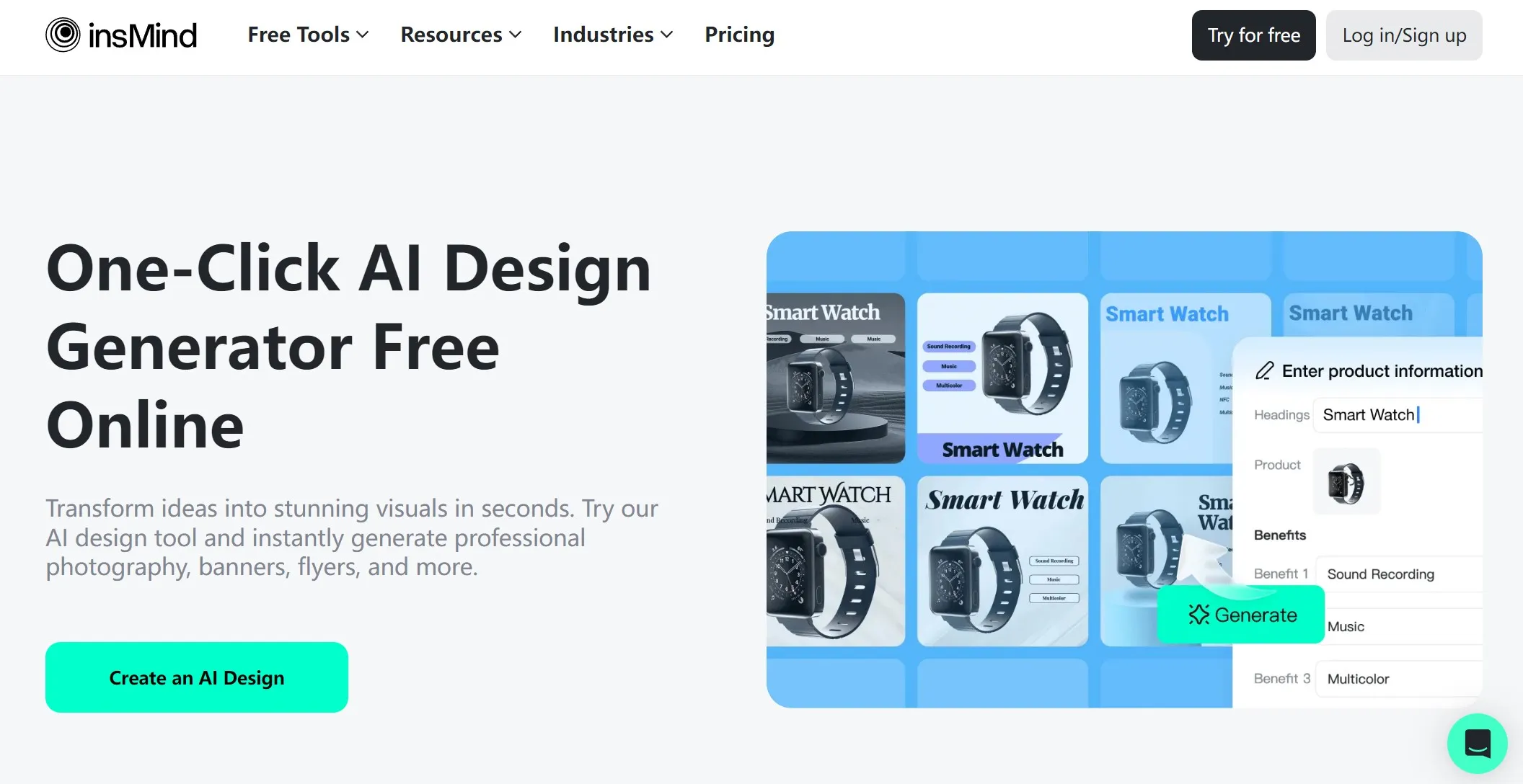 Screenshot of insMind's AI Design Tool Page