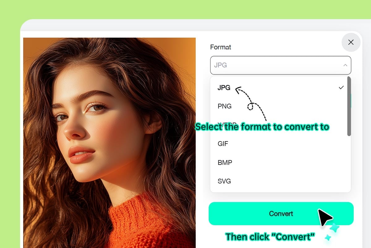 Step 2: Select the format you want to convert, JPG or JPEG, and click "Convert"