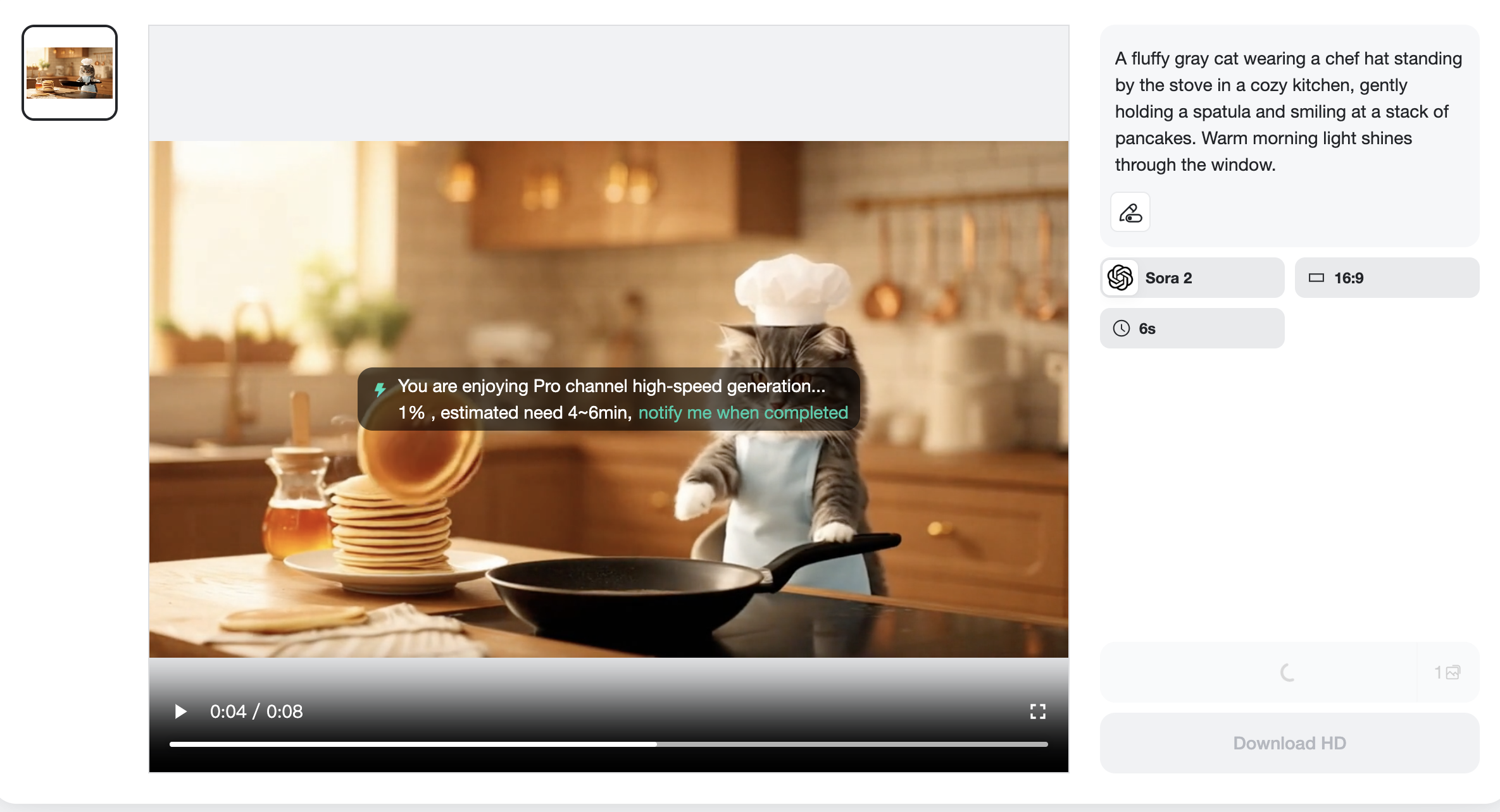showing options to tweak or regenerate the animation Preview screen of an AI-generated cat video, showing options to tweak or regenerate the animation for better results.