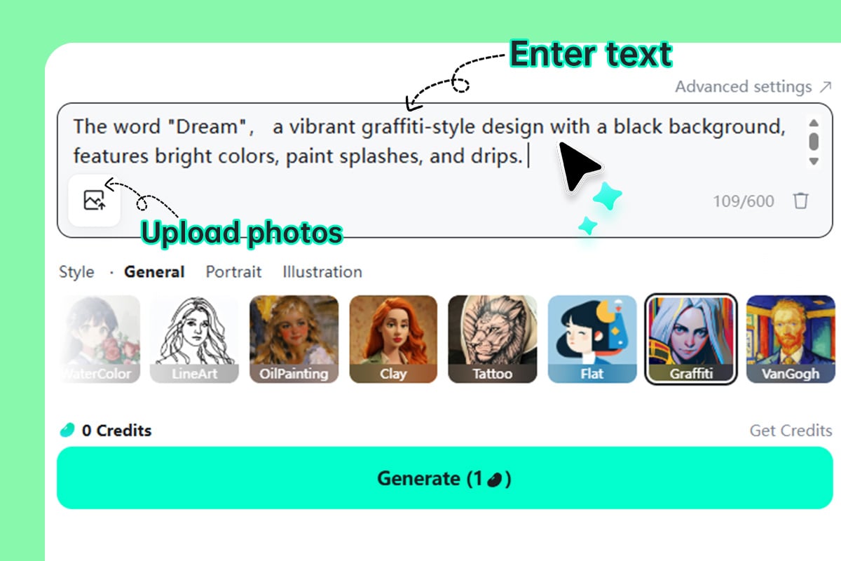 Step 1: Upload your photo or enter your text