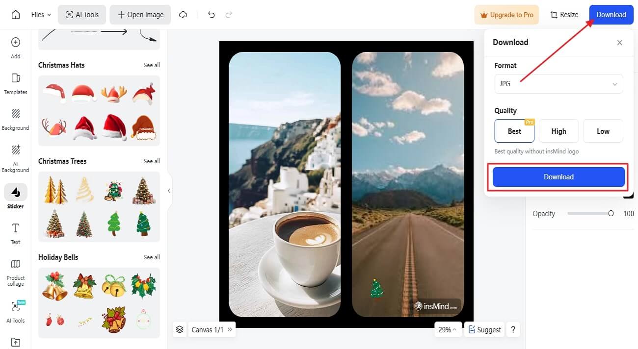 export your photo collage using download button