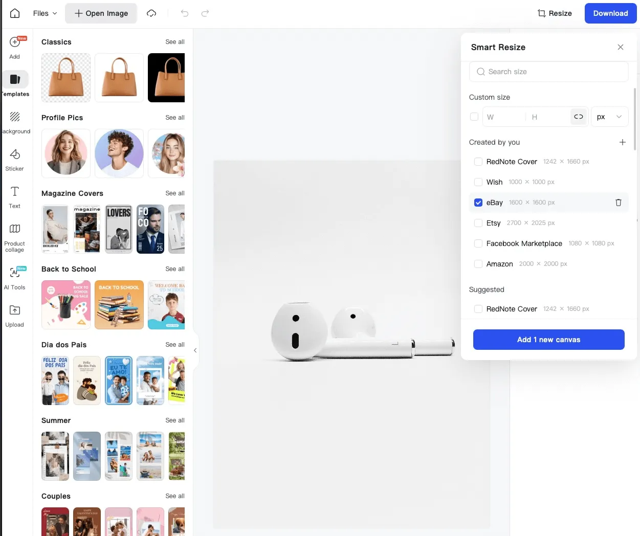 Automatically generate platform-specific sizes while keeping subjects centered.