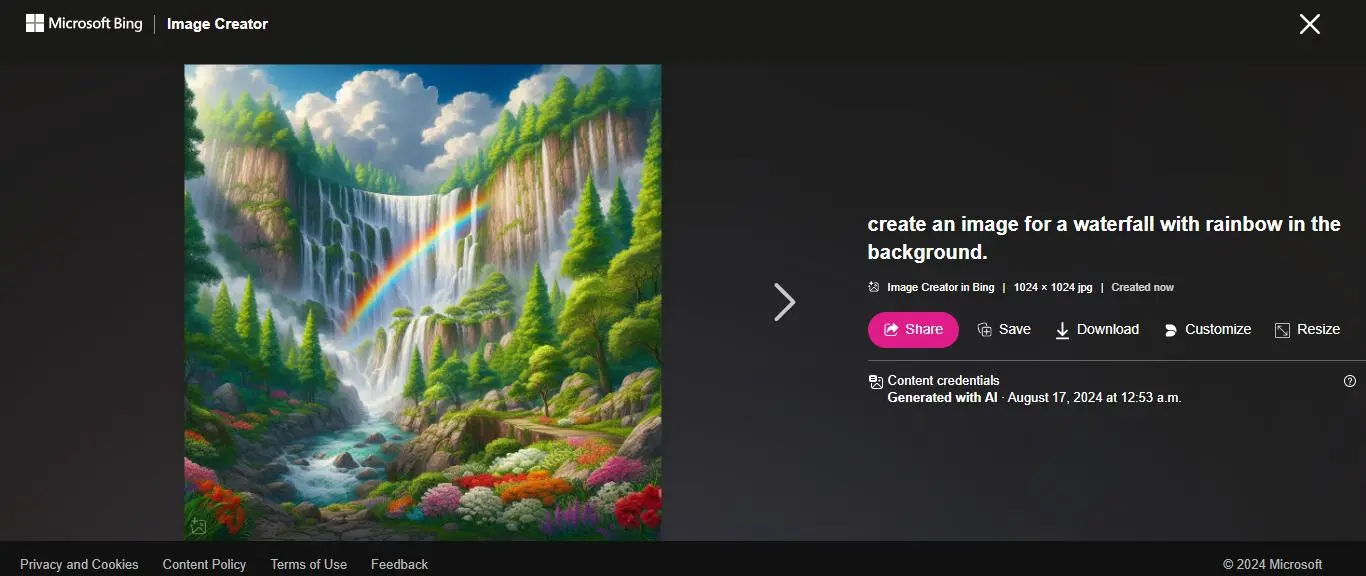 Screenshot of the output of Bing Image Creator