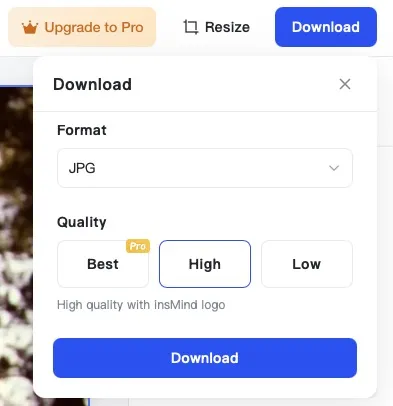 Save your photo after removing glare with insMind's AI editing tool.