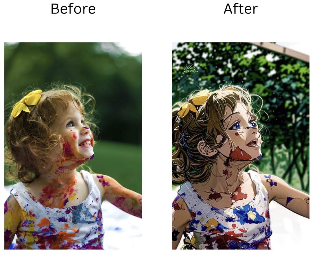 Demonstration image showing a photo before and after adding Comic Book Filter using the insMind tool