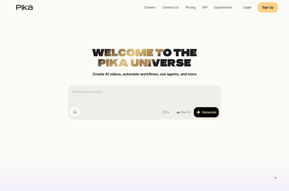 Pika Interface Pika AI video tool interface