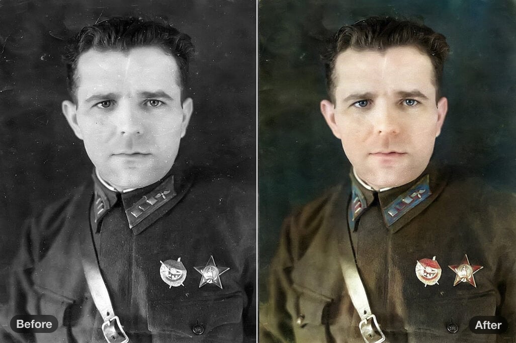 User brings a great-grandfather's army portrait to life with AI Colorize.