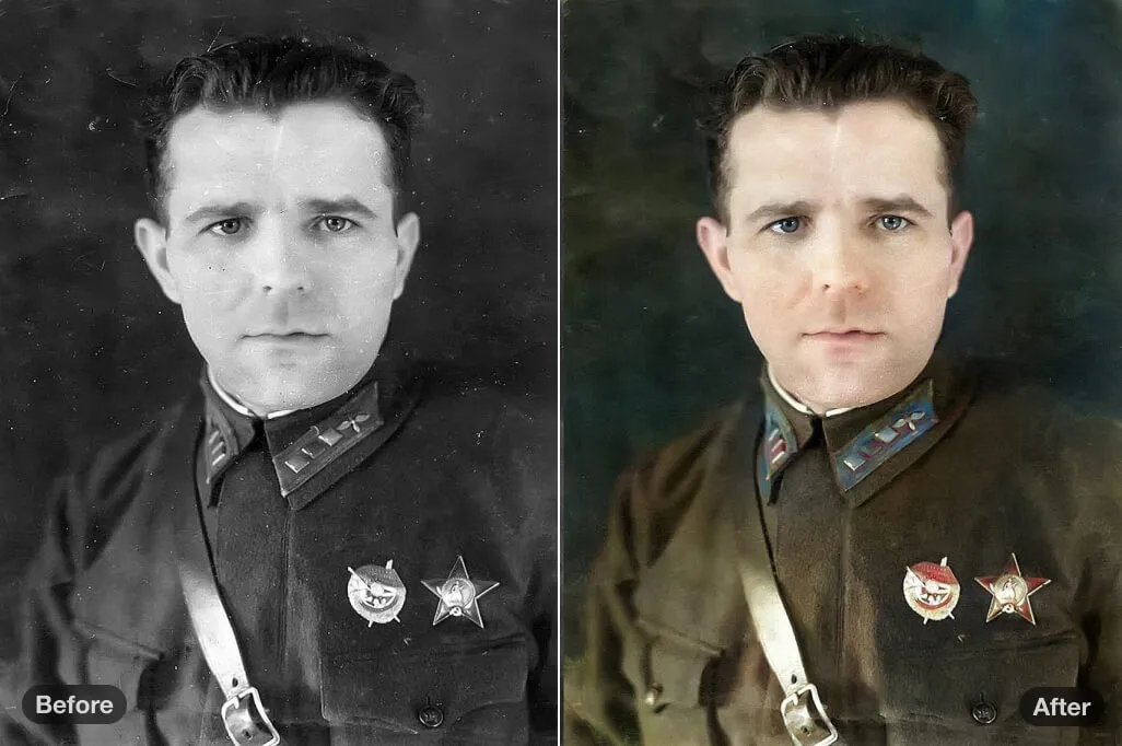 User brings a great-grandfather's army portrait to life with AI Colorize.