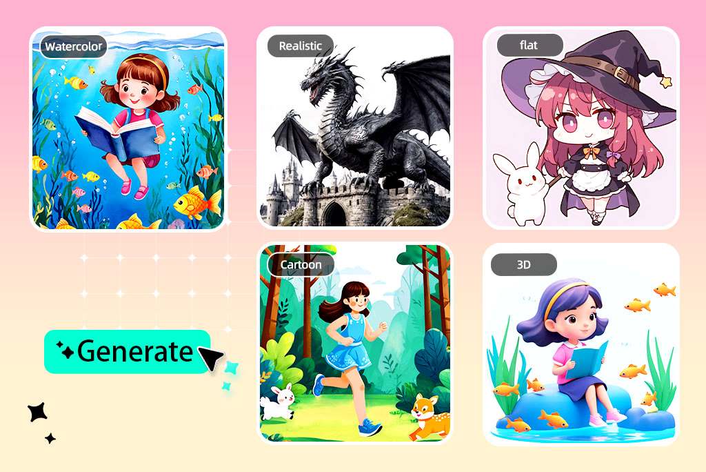 Try Multiple Styles: 3D, Watercolor, Cartoon & More