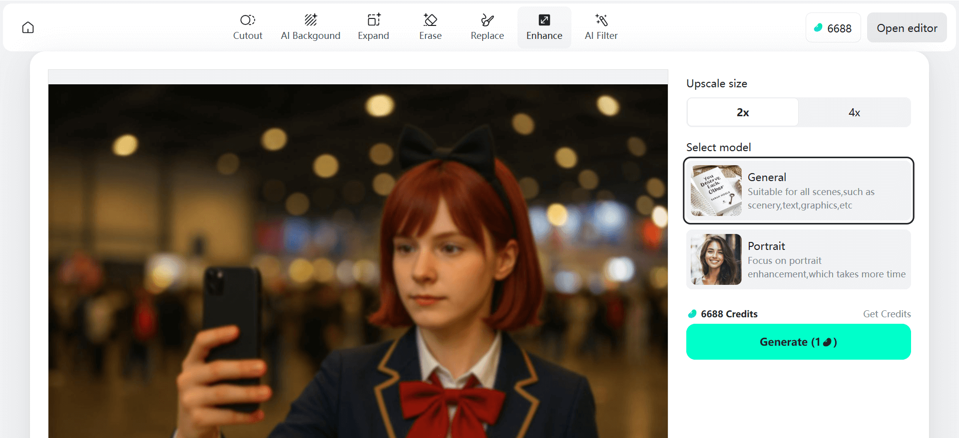 AI detects and improves image quality automatically for natural, smooth results.
