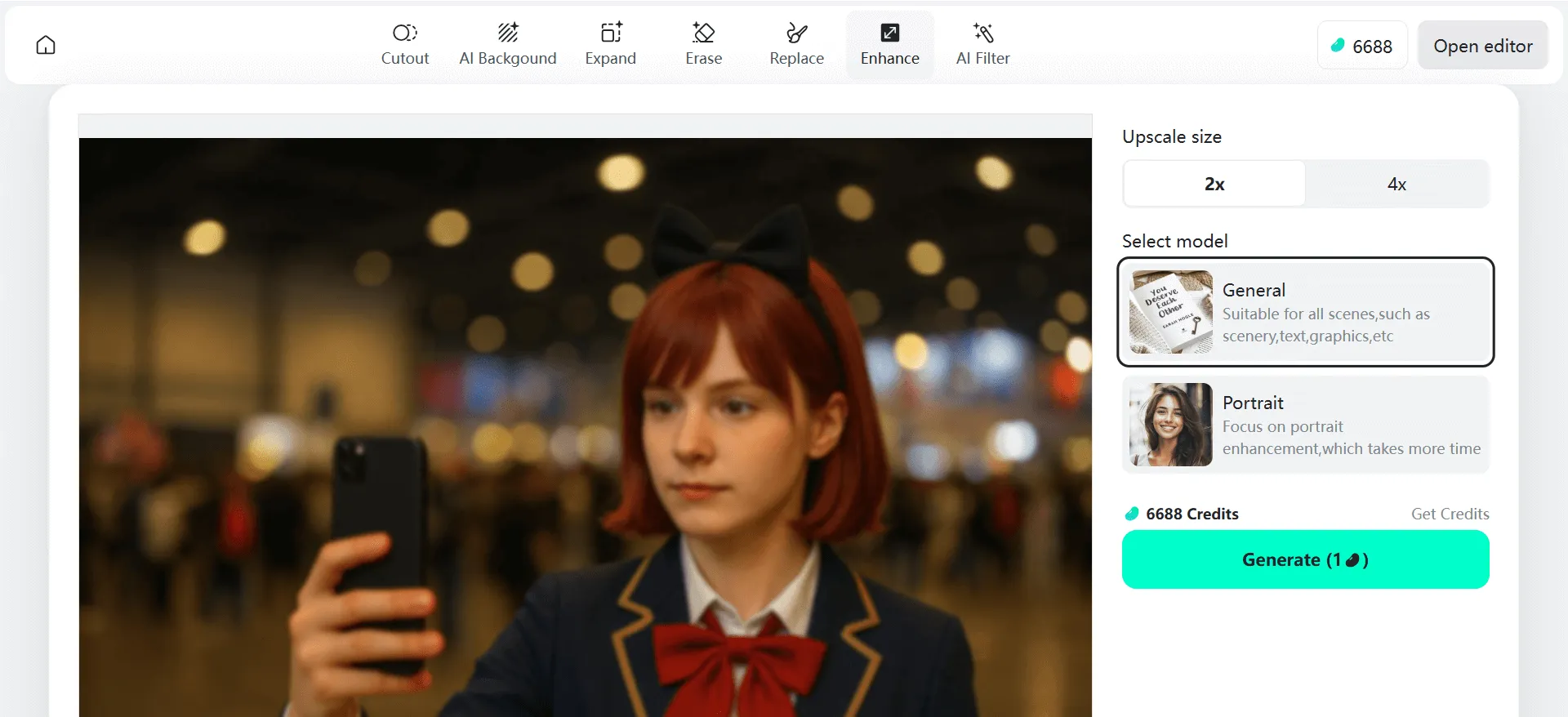 AI detects and improves image quality automatically for natural, smooth results.