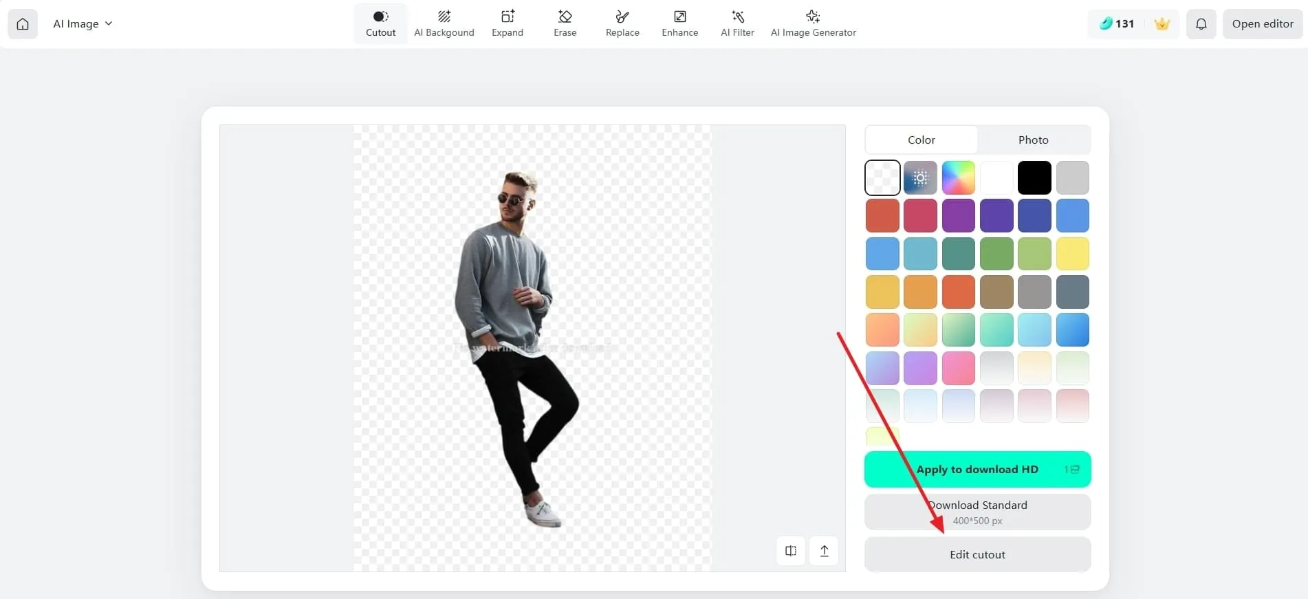 An image of using the cutout tool on insMind