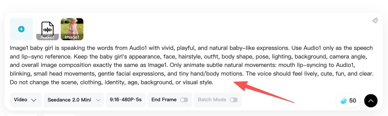 Add Baby Lines Prompt describes baby speech, expression, and lip sync.