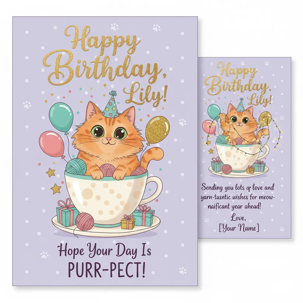 Birthday Card for Friends a humorous birthday card for friends generated with insMind, including a cute cat illustration and fun pun text.