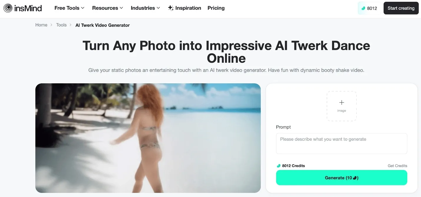 Try insMind’s top-rated AI Twerk Generator for fun dance videos.