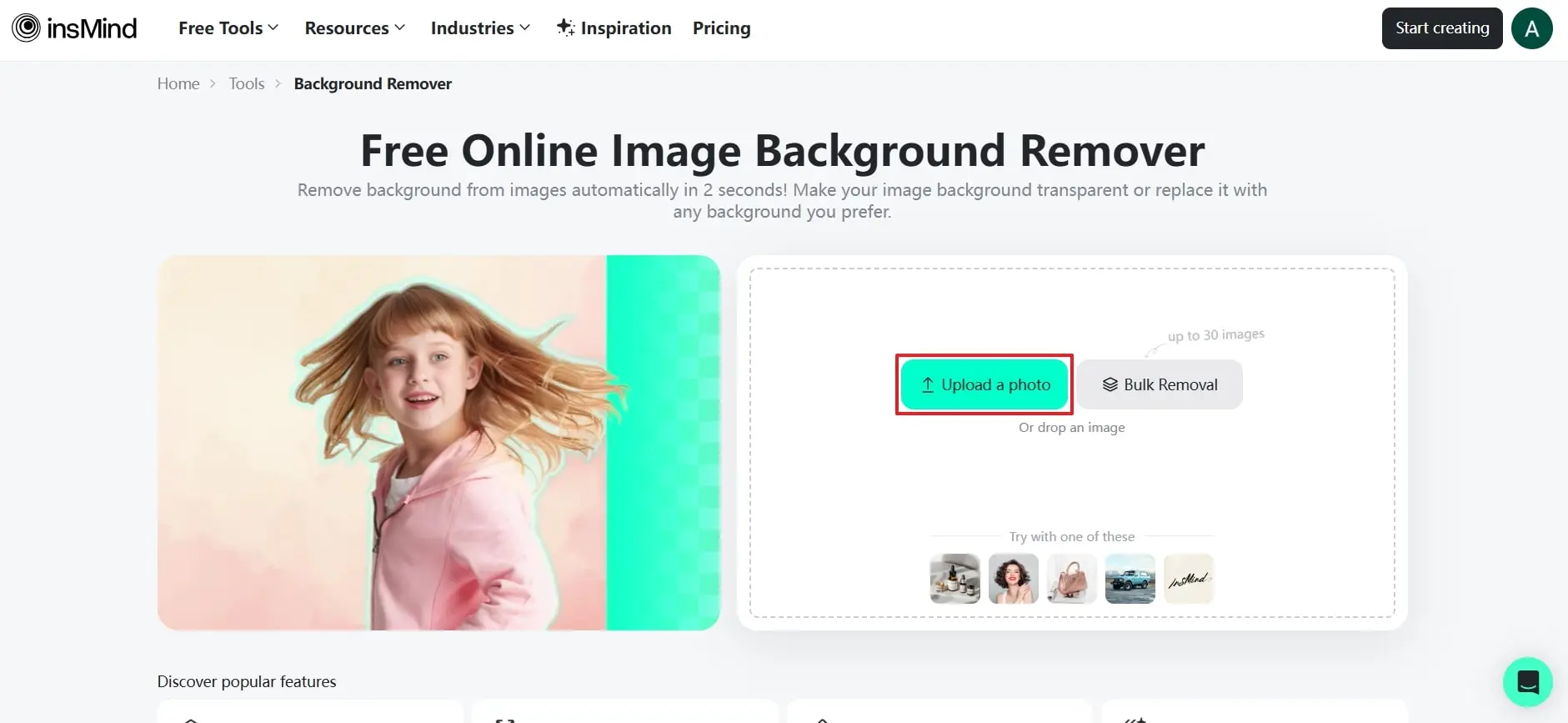  upload a photo to insmind to remove background in Illustrator story