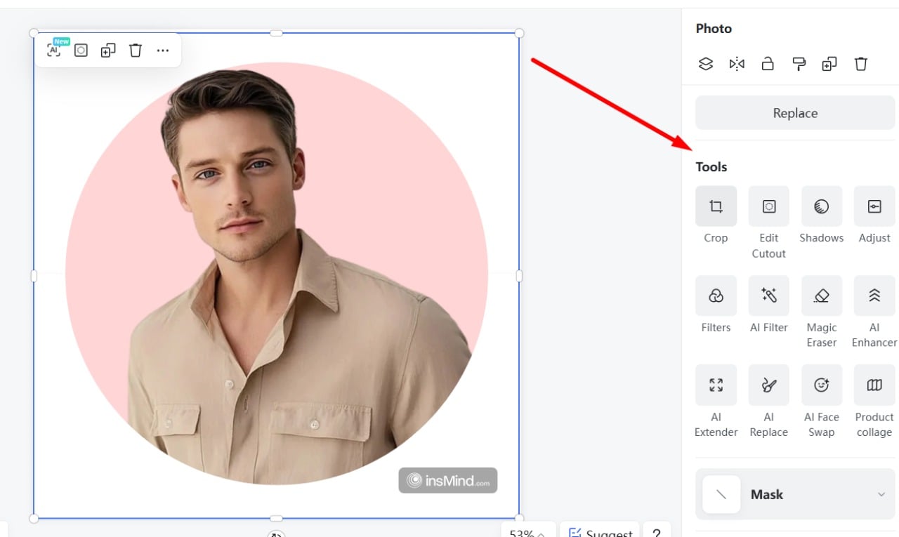 Use insMind tool to create facebook avatar