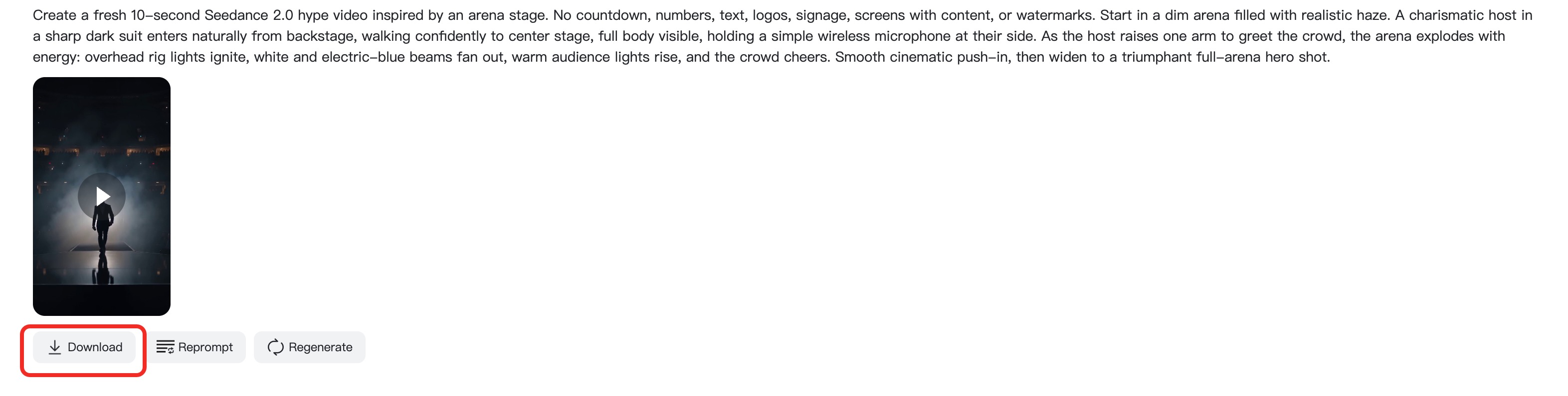 Download Hype Video Download control highlighted beneath the generated vertical hype video.