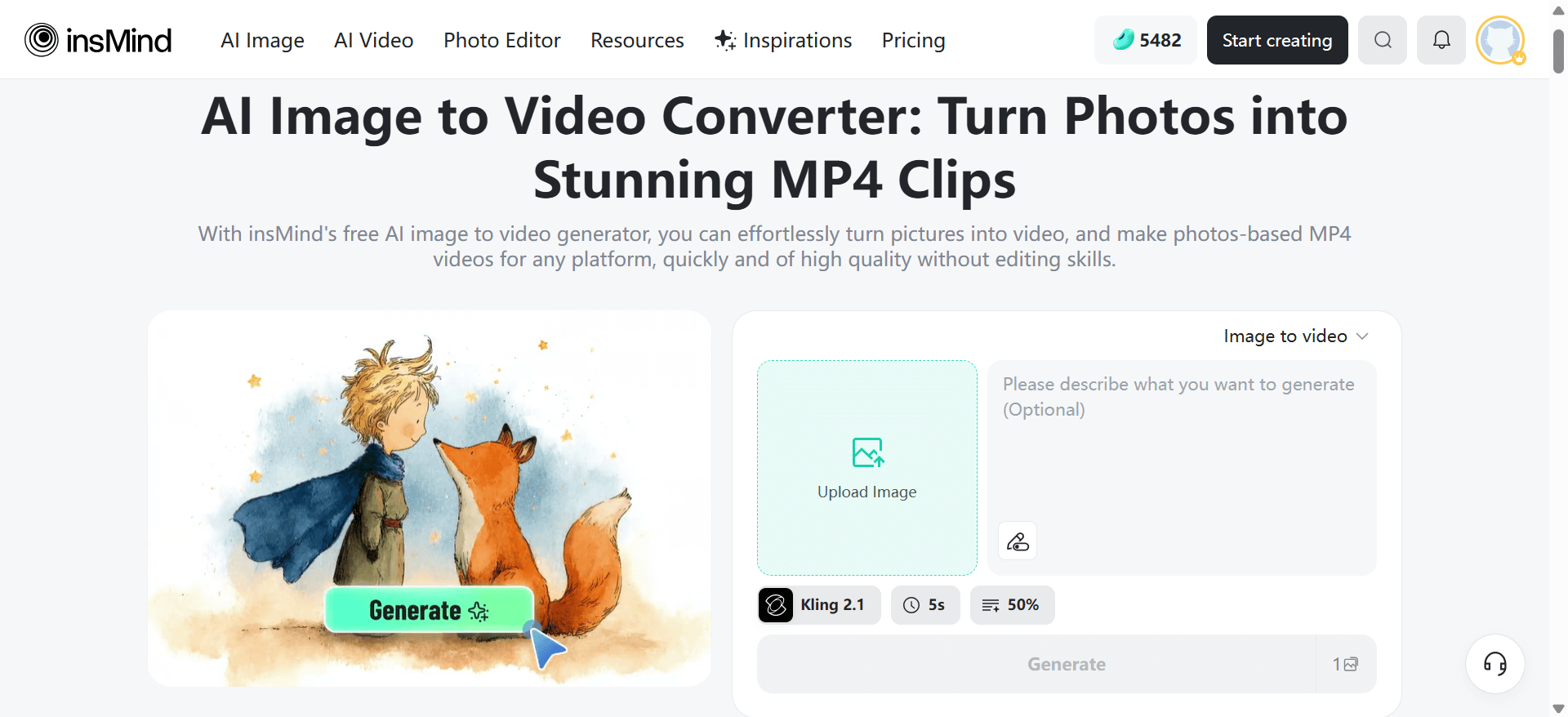 Fast, flexible, and creative AI video generator with text-to-video and image-to-video features.