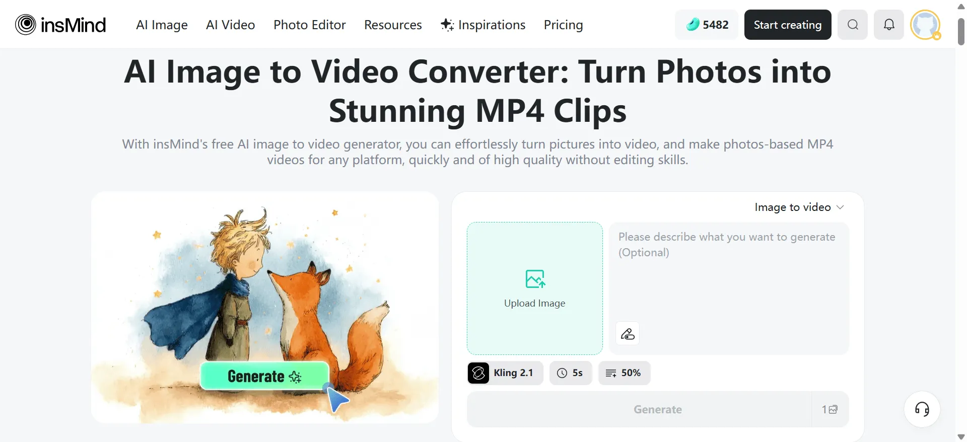 Fast, flexible, and creative AI video generator with text-to-video and image-to-video features.