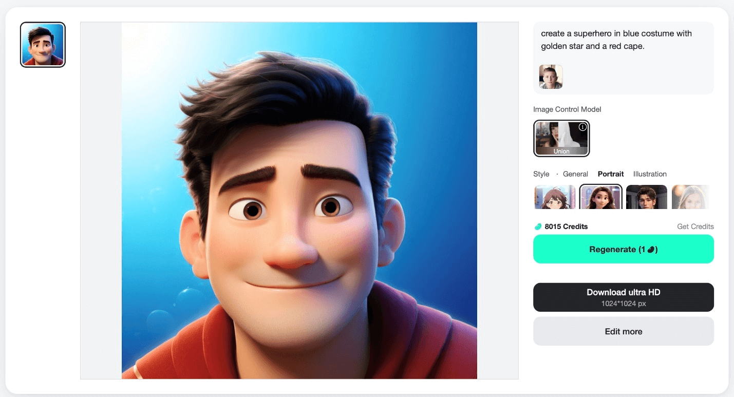 Save your personalized superhero image in seconds.