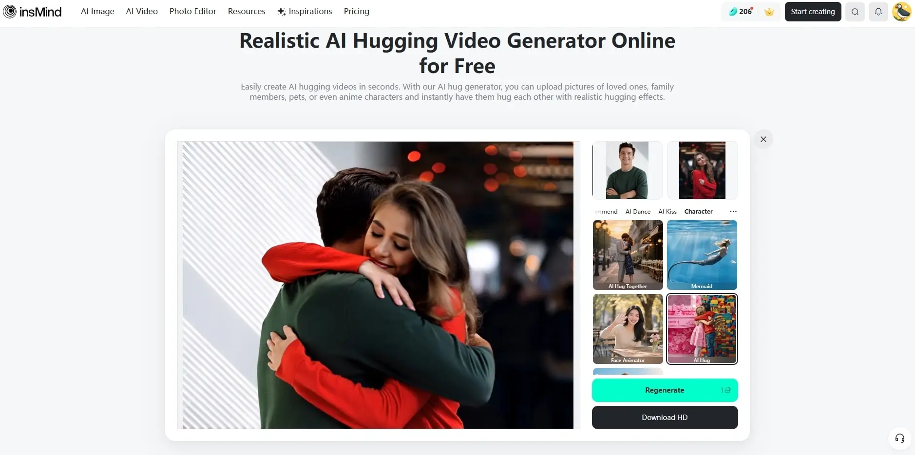 insMind AI Hugging Generator