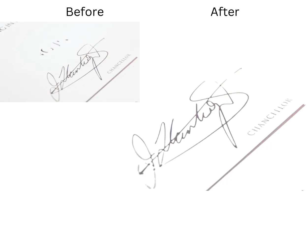 Demonstration image showing a photo before and after changing the Signatures Transparent  using the insMind tool