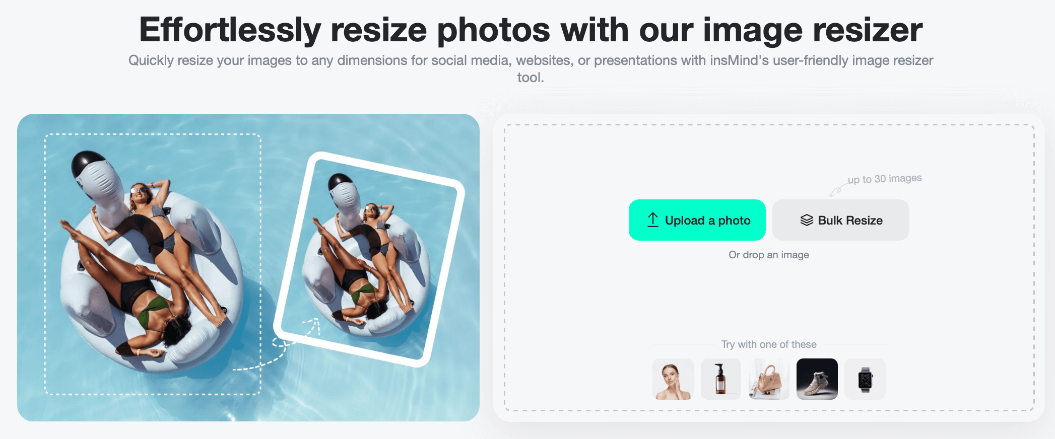 Effortlessly resize images to fit your needs using the insMind image resizer feature.